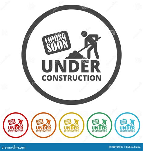 Under Construction Coming Soon Icon. Set Icons in Color Circle Buttons