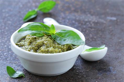 Traditional Italian Pesto Sauce With Basil Stock Image Image Of Food