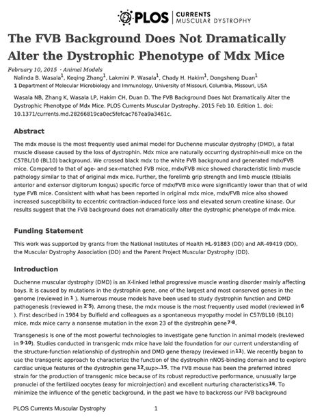 Pdf The Fvb Background Does Not Dramatically Alter The Dystrophic