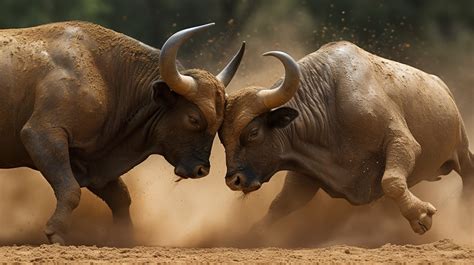 Two Bulls Fighting In A Dusty Field Background Bull Fight Pictures