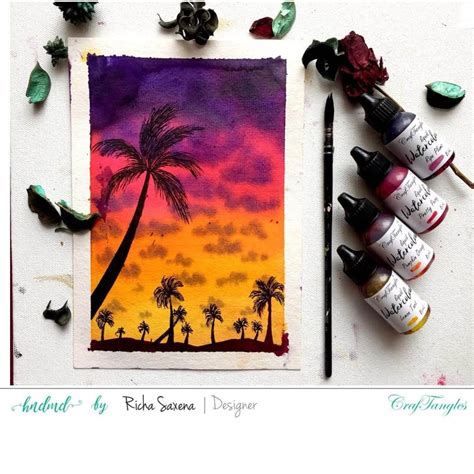 Beach Sunset watercolor tutorial using CrafTangles watercolor products ...