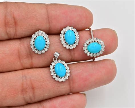 Natural Turquoise Jewelry Set 925 Sterling Silver December Birthstone