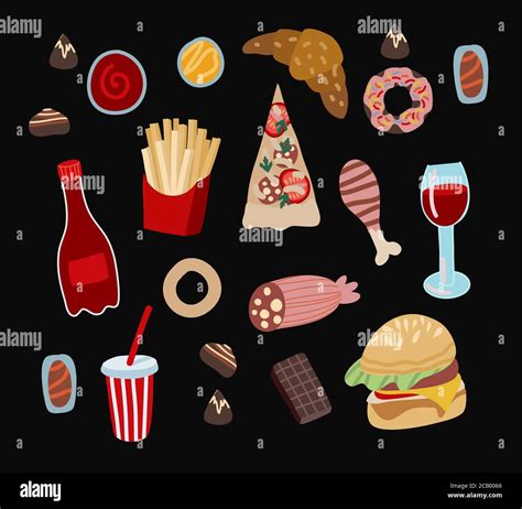 Conjunto De Comida Rápida Como Hamburguesa Donuts Y Cola Ilustración