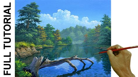 Tutorial Acrylic Painting Landscape Dead Tree In The River