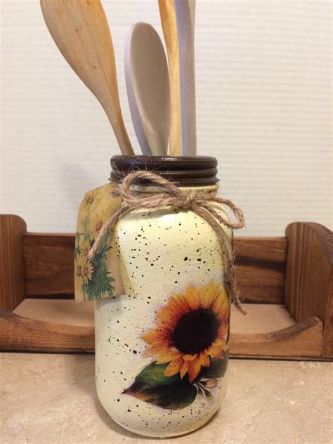 Kitchen Utensil Holdersmason Jar Decormason Jar Utensil Holderscountry Decorsunflower Decor