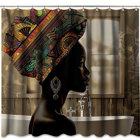 Vibrant African American Woman Shower Curtain With Traditional Tribal Patterns