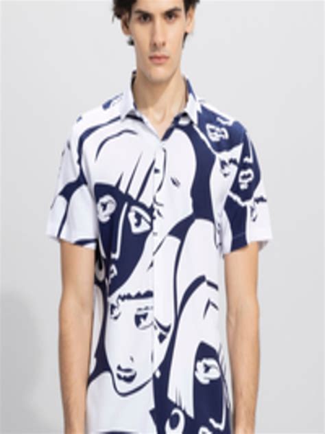 Buy Snitch Men Blue And White Printed Slim Fit Opaque Casual Shirt