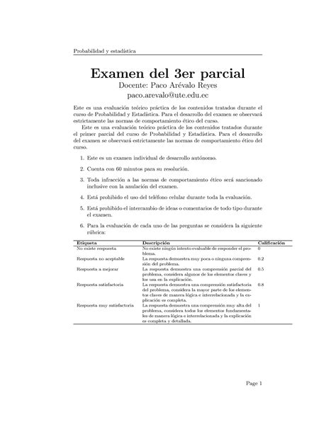 Practica Examen Er Parcial Probabilidad Y Estad Stica Examen Del