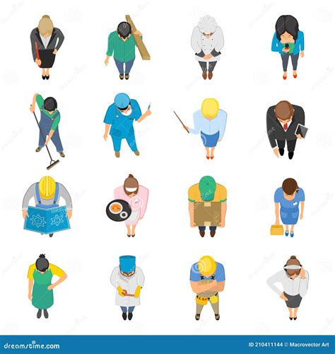 Professions Top View Colored Icons Set Stock Vector Illustration Of