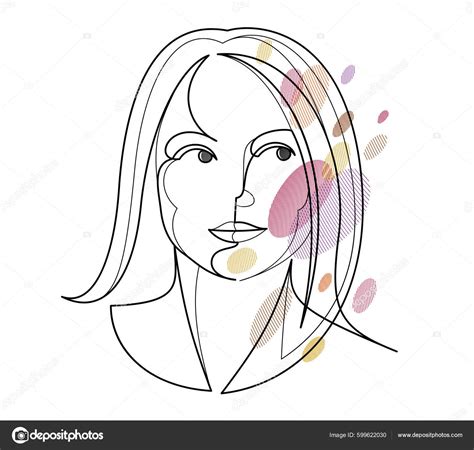 Woman Beauty Face Vector Linear Illustration Delicate Line Art