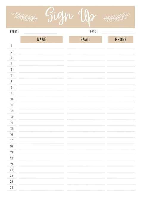 Editable Sign up Sheet. Sign up Sheet Template. Event Sign Up. Canva ...