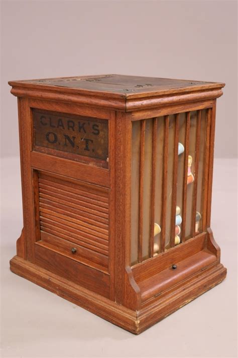 ANTIQUE CLARKS OAK SPOOL CABINET Redlands Antique Auction