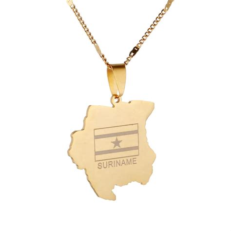 Gold Suriname Map Flag Couple Name Pendant Gold Stainless Steel Sranan