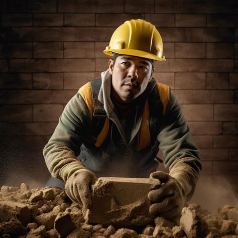 Um Homem Usando Um Capacete Amarelo E Um Capacete Amarelo Est