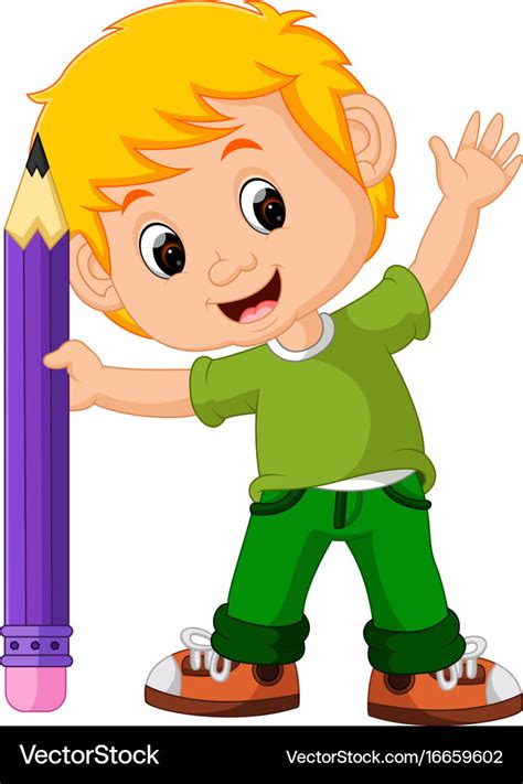 Kids boy with big pencil cartoon Royalty Free Vector Image