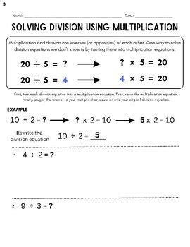 Solving Division Using Multiplication Inverse Operations Worksheets