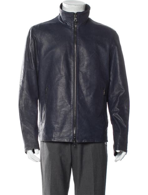 John Varvatos Lambskin Moto Jacket Blue Outerwear Clothing