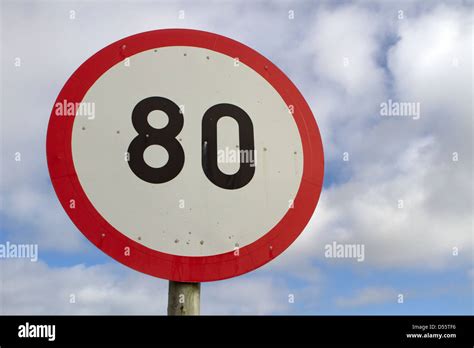 Speed Limit Road Sign For 80 Kmh In Arniston South Africa Stock Photo