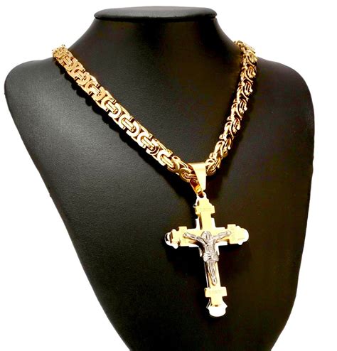 Large Stylish Crucifix Cross Heavy Mens Byzantine Necklace Etsy