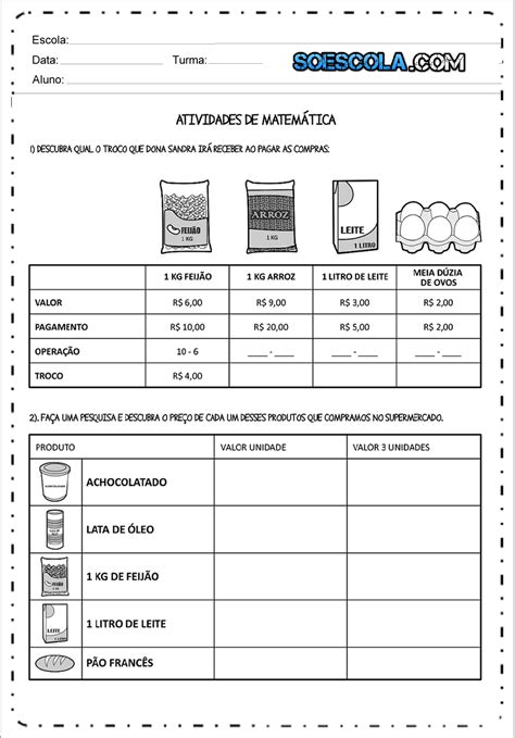Atividades com Sistema Monetário - SÓ ESCOLA