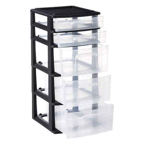 Homz Plastic 5 Clear Drawer Medium Home Organization Storage Container