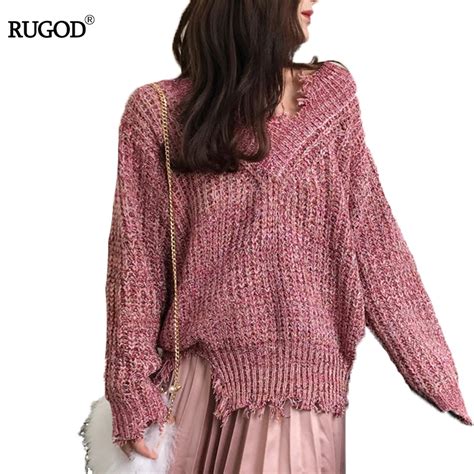 Buy Rugod Fashion Loose Cashmere Sweater V Neck Sexy Long Sleeve Women Sweaters