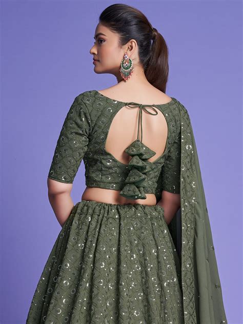 Green Sequin Embellished Lehenga Choli With Dupatta