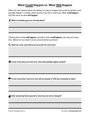 Worry Exploration Questions Pdf What Could Happen Vs What Will