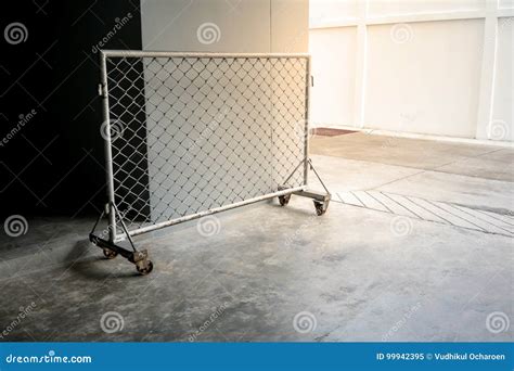 Movable Wire Fence Barrier With Metal Wheels Stock Image Image Of