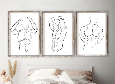 Gay Wall Art Set Of 3 Line Art Male Body Naked Man Man Body Line Art Gay Couple Gay Art