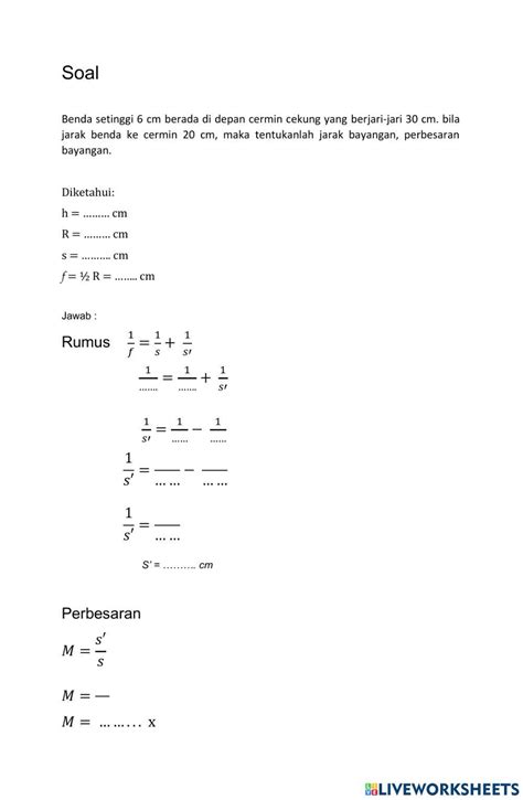 Persamaan Cermin Cekung Worksheet Live Worksheets