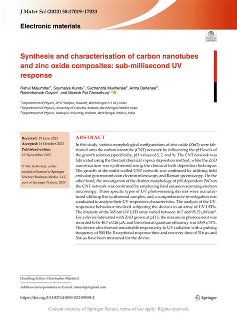 Synthesis And Characterisation Of Carbon Nanotubes And Zinc Oxide