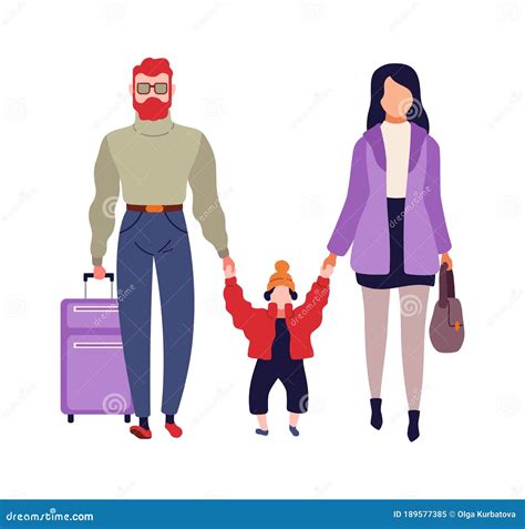 Familia En El Aeropuerto Hombre Mujer E Hijo Con Pensi N Para Maletas