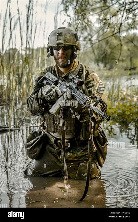 Green Berets Us Army Special Forces Group Soldier In Action Stock