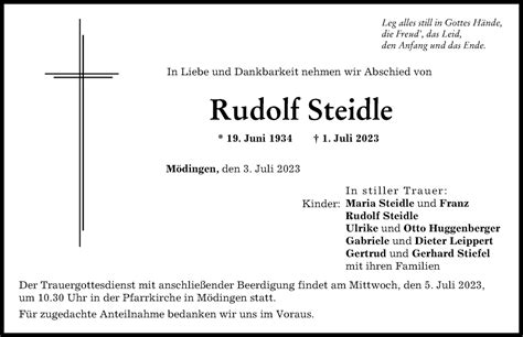 Traueranzeigen Von Rudolf Steidle Augsburger Allgemeine Zeitung