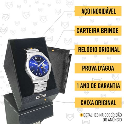 Relógio Condor Masculino Prata e Azul Carteira Lebrave de Brinde