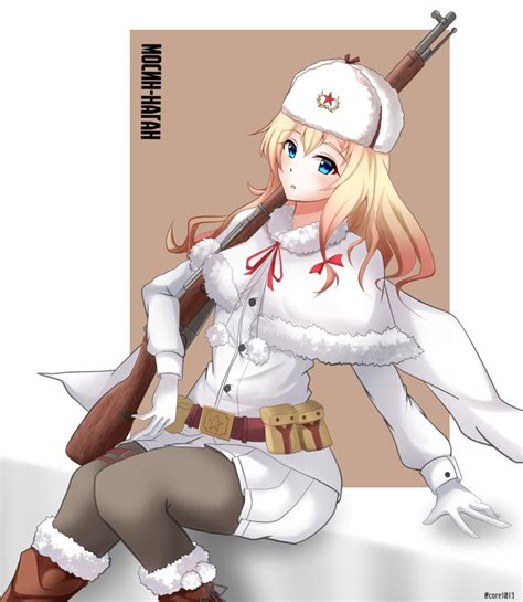 Safebooru 1girl O Ammunition Belt Artist Name Belt Black Legwear Blonde Hair Blue Eyes Bolt