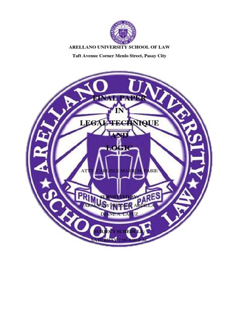 Final Paper In Legal Technique And Logic Arellano University School Of