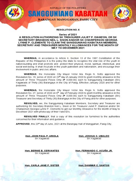 Sk Resolution Pdf Policy Philippines