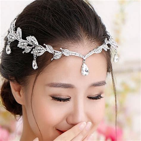 Crystal Leaves Forehead Headband Hair Jewelry Crystal Bridal Hair