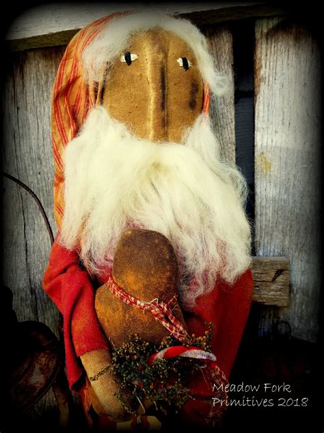 Primitive Folk Art Handcrafted Standing Santa Claus Art Doll Wtih