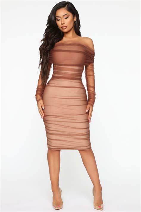 Ruched And Ready Bandage Midi Dress Taupe Bandage Midi Dress