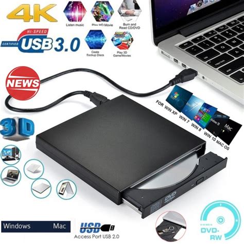 Newest Upgraded USB External CD-RW Burner 4K Blu-ray Player Burner Portable DVD/CD/BD Burner ...