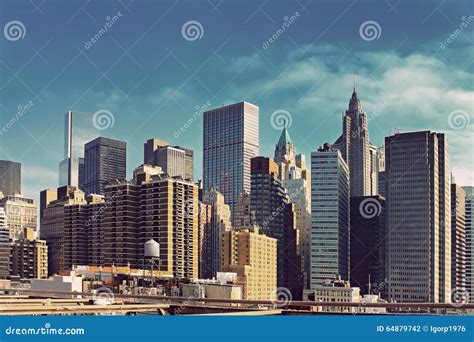 Aerial View Of Manhattan Skyline At Sunset New York City Stock Photo