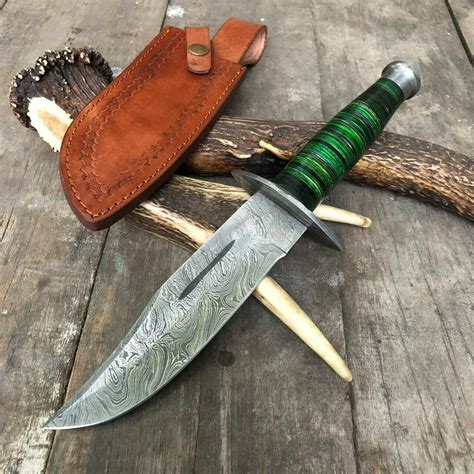 |NB KNIVES| CUSTOM HANDMADE DAMASCUS HUNTING KNIFE WITH LEATHER SHEATH ...