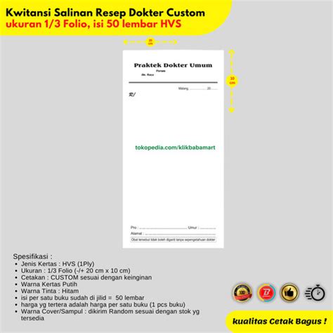 Jual Cetak Salinan Resep Dokter Custom 1 3 Folio Kota Depok Klikbabamart Tokopedia