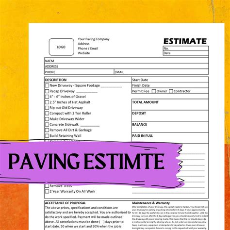 PAVING Service Estimate Invoice Business Form Template Digital