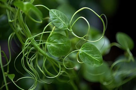 Primer Plano De Una Planta Verde Con Hojas Individuales Y Zarcillos