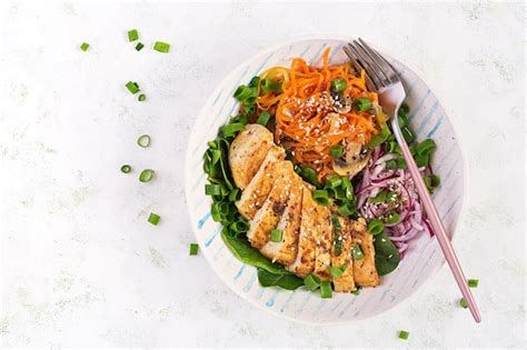 Premium Photo Grilled Chicken Fillet And Carrot Pasta Healthy Lunch