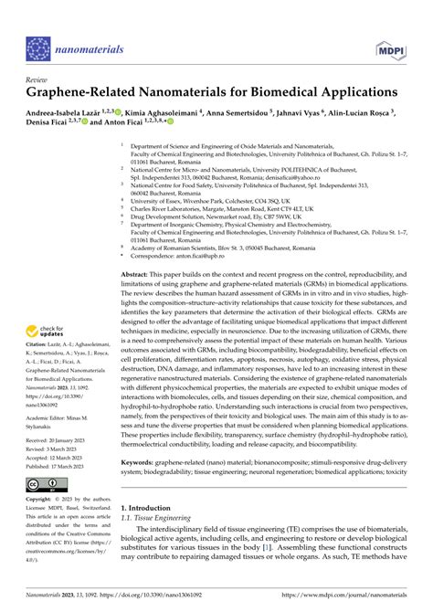 Pdf Graphene Related Nanomaterials For Biomedical Applications